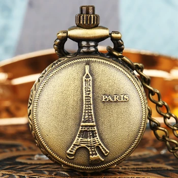 Küçük Boy Bronz Fransa Paris Eyfel Kulesi Büyük Binalar Kuvars Kolye İzle Hatıra Hediyeler cep saati Erkekler Kadınlar Çocuklar için