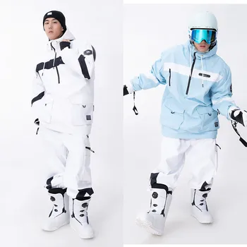 Kayak kıyafeti Moda Kişilik Patchwork Erkek Kadın Kayak Takım Elbise Sıcak Su Geçirmez Rüzgar Geçirmez Snowboard Kayak Ceket ve pantolon seti