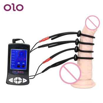 OLO Elektrik Çarpması Horoz Halka Terapi Masajı Silikon Tıbbi Seks Oyuncakları Erkekler için Elektro Stimülasyon Penis Halkası Elektrik Çarpması