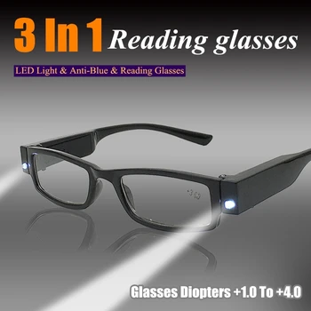 2021 LED ışık okuma gözlüğü Anti-mavi ışık kadın ve Erkek Moda Tam Çerçeve okuma gözlüğü + 1.0 ila + 4.0 гегол для очков